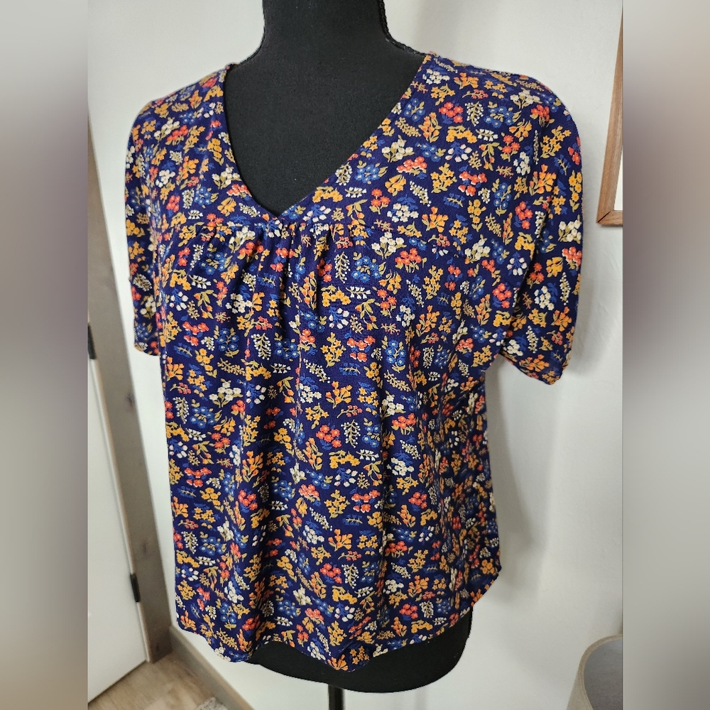 MADEWELL SHORT SLEEVE V-NECK FLORAL TOP